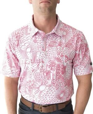 Yatta Golf Mens Polo Shirt Size Large Shaka Life Hawaiian Tropical Hula Pink